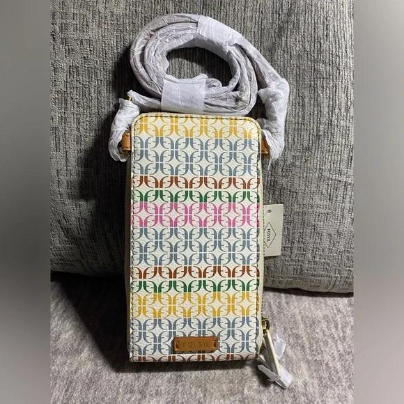 Fossil neutral multi colored crossbody Sofia phone bag - Picture 2 of 12